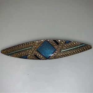 Vintage Pierre Bex Enamel Blue and Gold Brooch Approx 3”